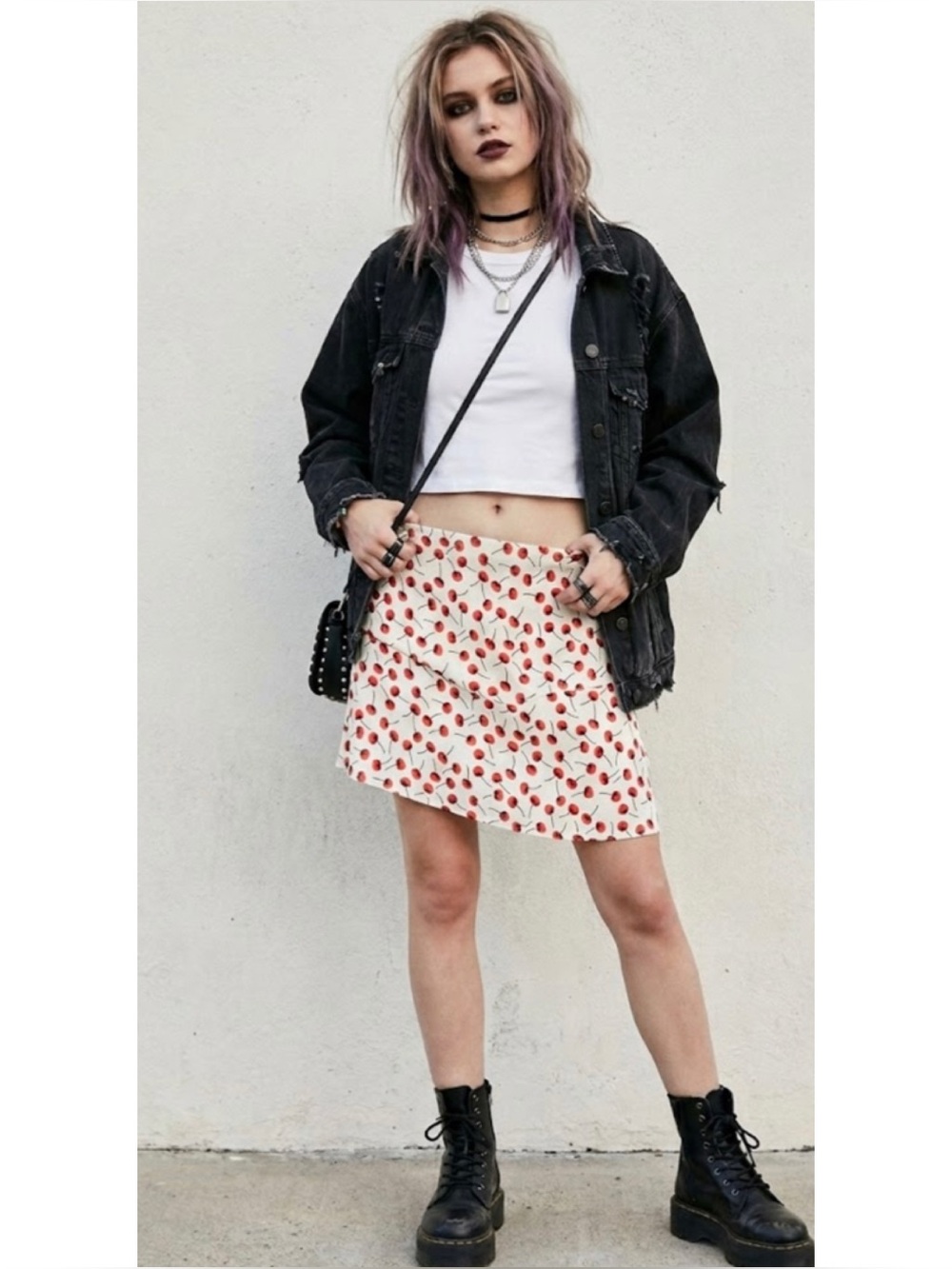 Obey Dolls Kill Corey Cherry Mini Skirt Elastic Waist Sustainable Viscose